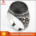 Selling well in Turkish pave setting black color zircon fancy pattern silver engagement finger ring for men